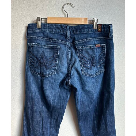7 FOR ALL MANKIND "A" Pocket Dark Wash Rhinestone Embellished Jeans Size 29 - Picture 7 of 10